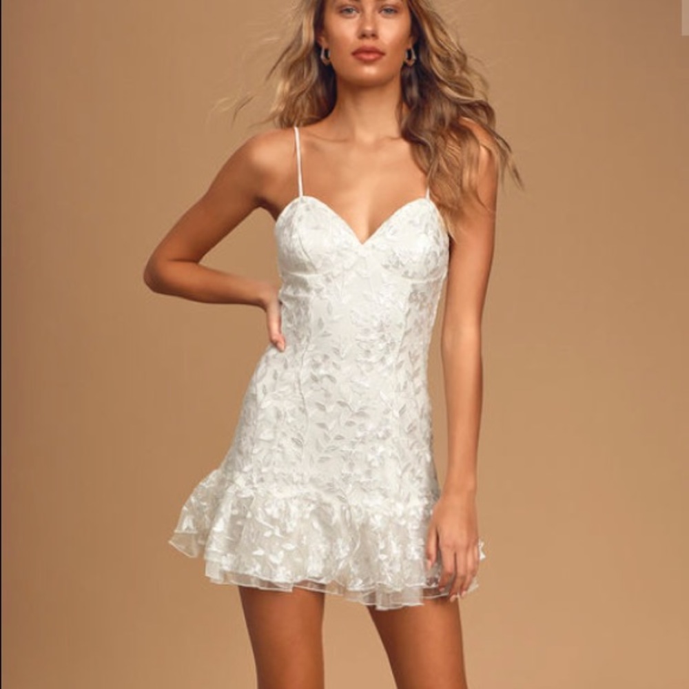 Lavish Lifestyle White Embroidered Ruffled Dress